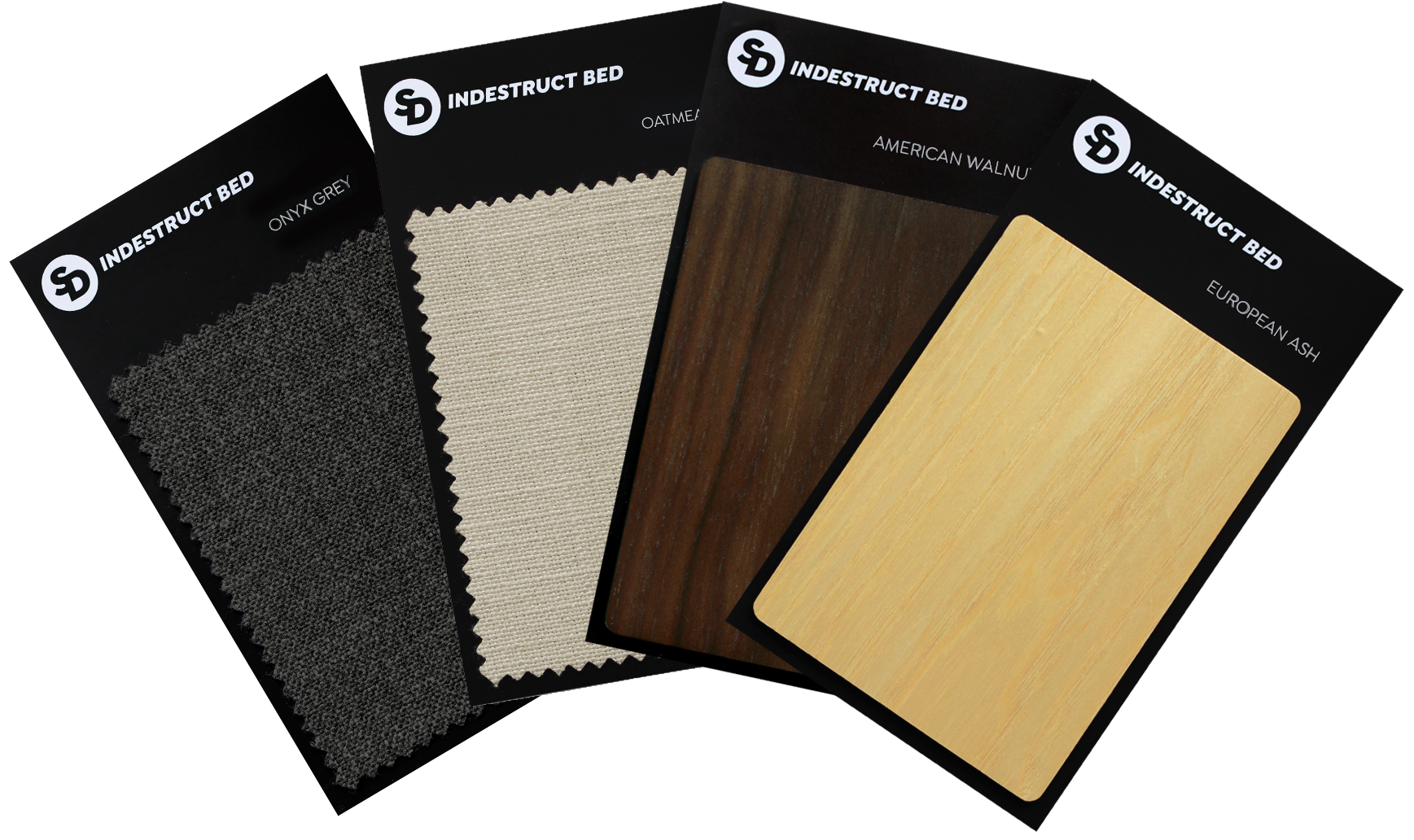 Four sample swatches - Charcoal, Washed Navy, American Walnut and European Ash